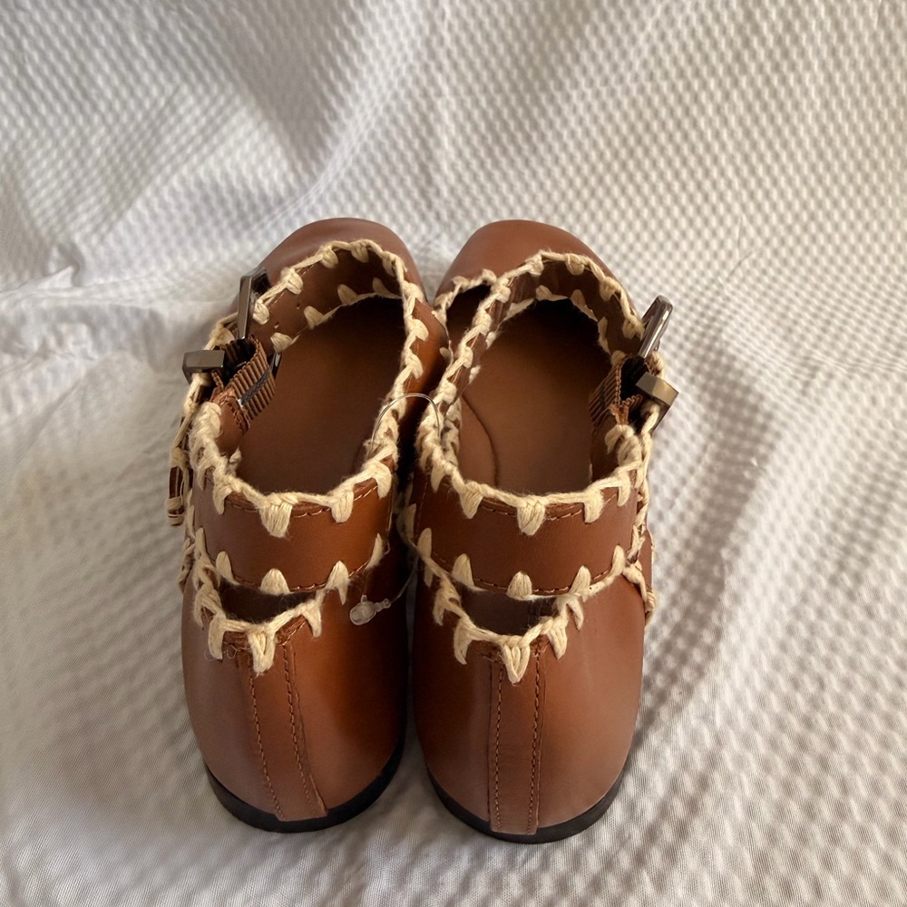 Free People NEW Crochet Mystic Mary Jane Ballet Flats Brown 100%Leather 7.5 - Picture 7 of 10